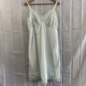 Vtg 60s Suavette Van Raalte 40* Nylon Blue Lacy Full Slip Dress Lingerie Sexy